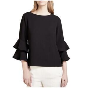J. Crew Tiered Ruffle Bell Sleeve Crepe Top Women’s Size 4T Black